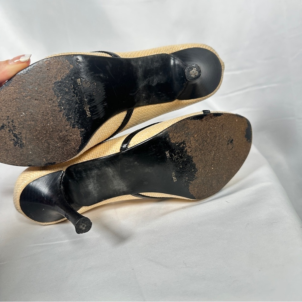 Beverly Feldman Raffia Peep Toe Heels Flower Rosette Coastal Grandma Size 9 - Picture 14 of 16